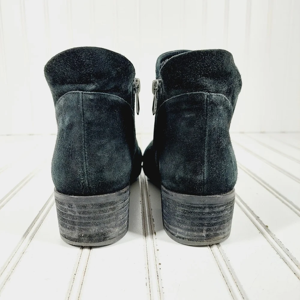 Sam Edelman Black Suede Notched Side Block Heel Ankle Boots F370